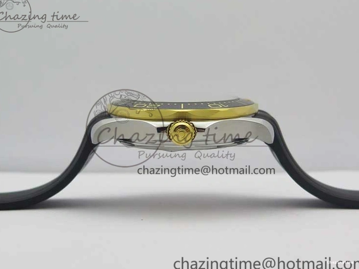 0218 Seasonal 2018 Seamaster Diver 300M SS YG VSF 1:1 Best Edition YG Bezel Black Dial on Black Rubber Strap A 7934